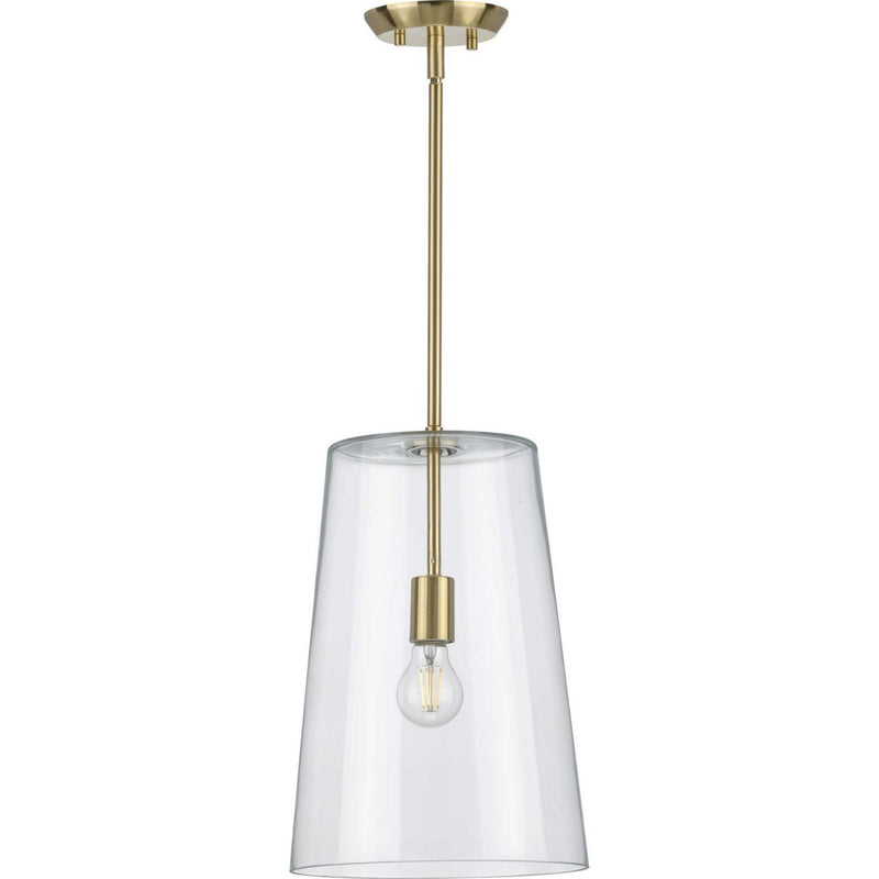 Clarion Clear Glass Pendant in Satin Brass