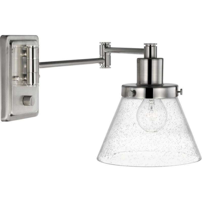 Hinton Small Seeded Glass Swing Arm Wall Lamp in Brushed Nickel