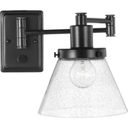 Hinton Small Seeded Glass Swing Arm Wall Lamp in Black