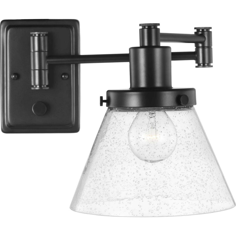 Hinton Small Seeded Glass Swing Arm Wall Lamp in Black