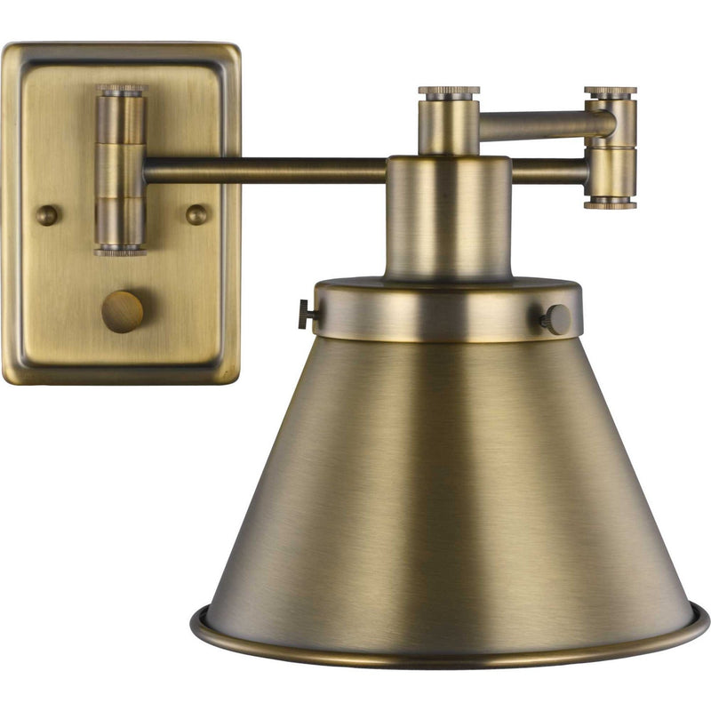 Hinton Small Metal Shade Swing Arm Wall Lamp in Vintage Brass