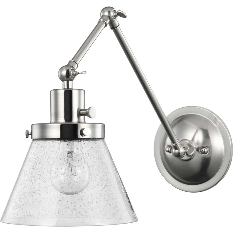 Hinton Large Seeded Glass Swing Arm Wall Lamp in Brushed Nickel