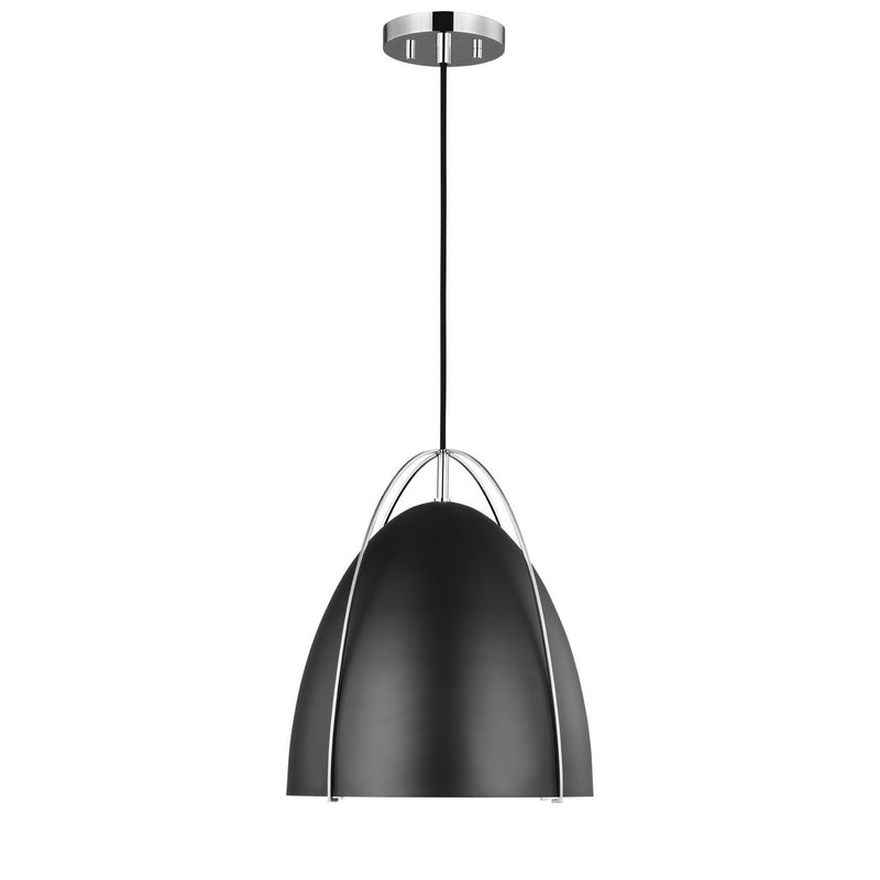 Norman Medium Black Shade Pendant in Chrome