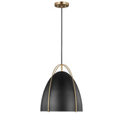 Norman Medium Black Shade Pendant in Satin Brass