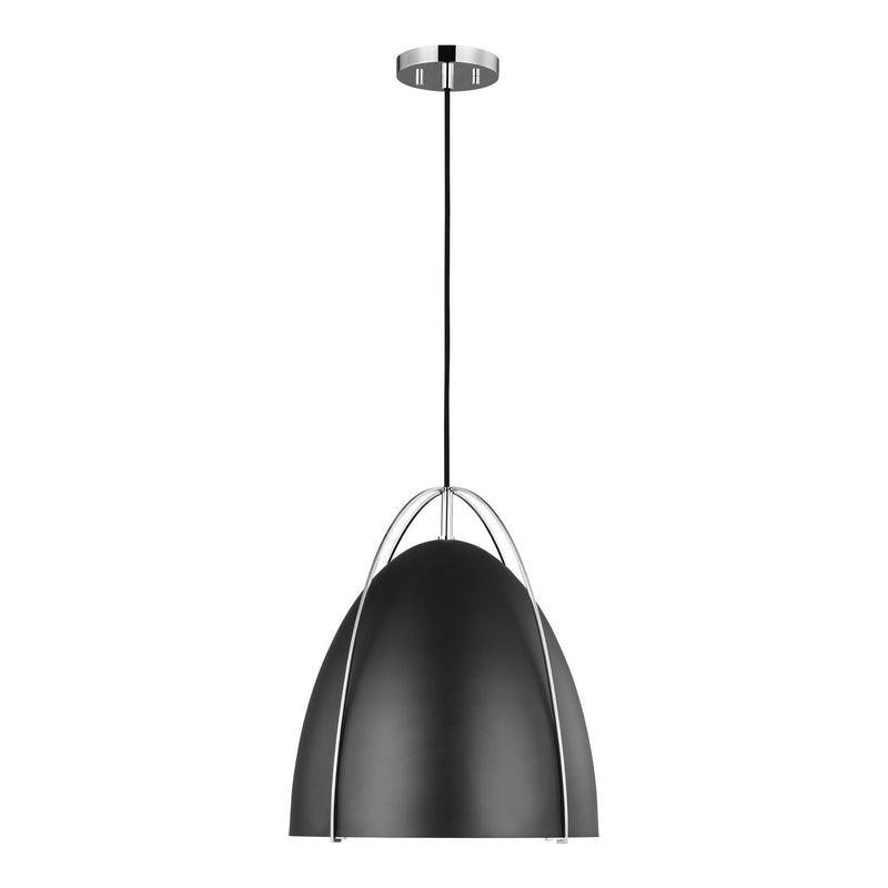 Norman Medium Black Shade Pendant in Chrome