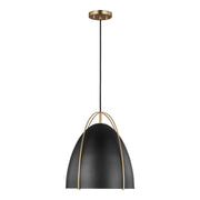 Norman Medium Black Shade Pendant in Satin Brass