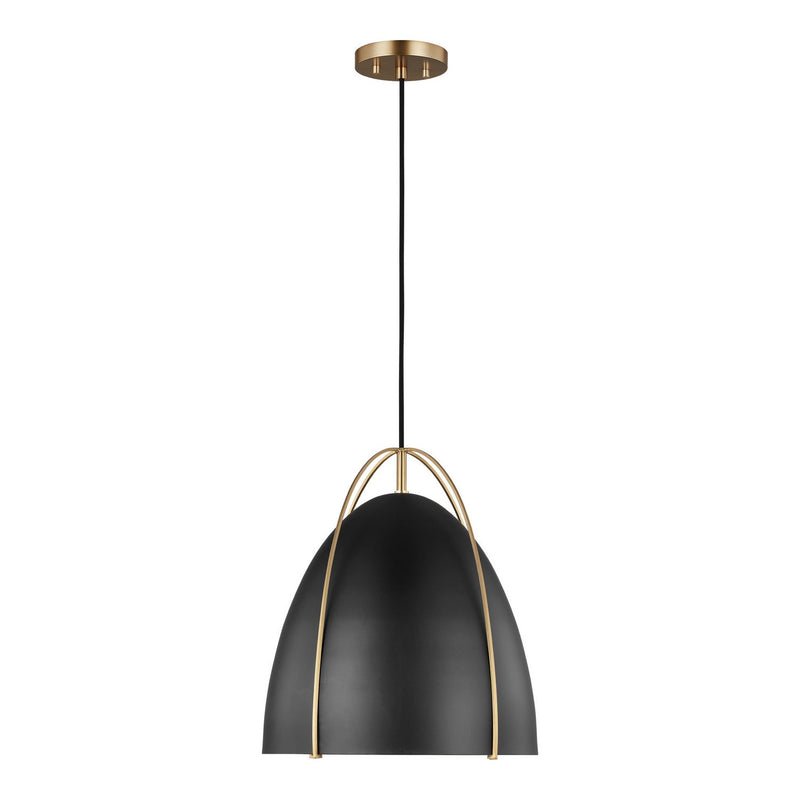Norman Medium Black Shade Pendant in Satin Brass