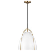 Norman Medium White Shade Pendant in Satin Brass