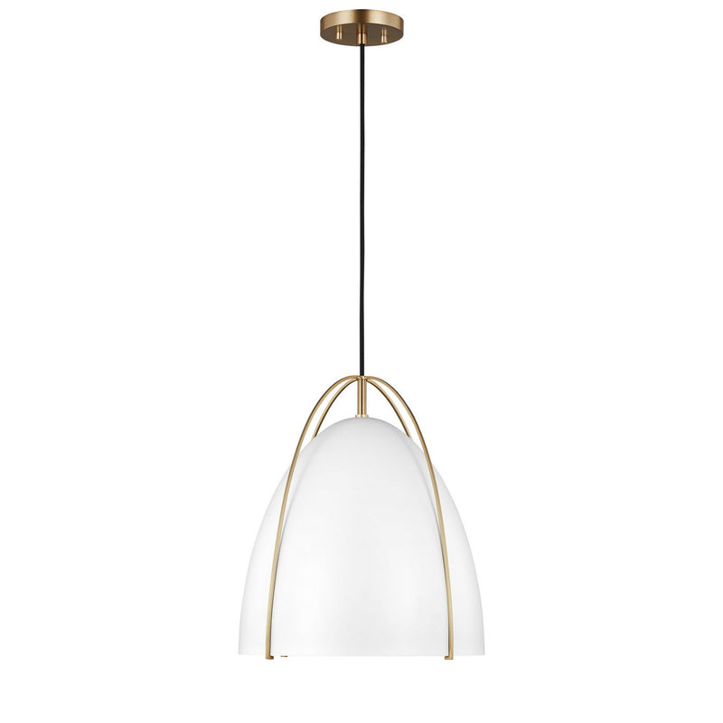 Norman Medium White Shade Pendant in Satin Brass