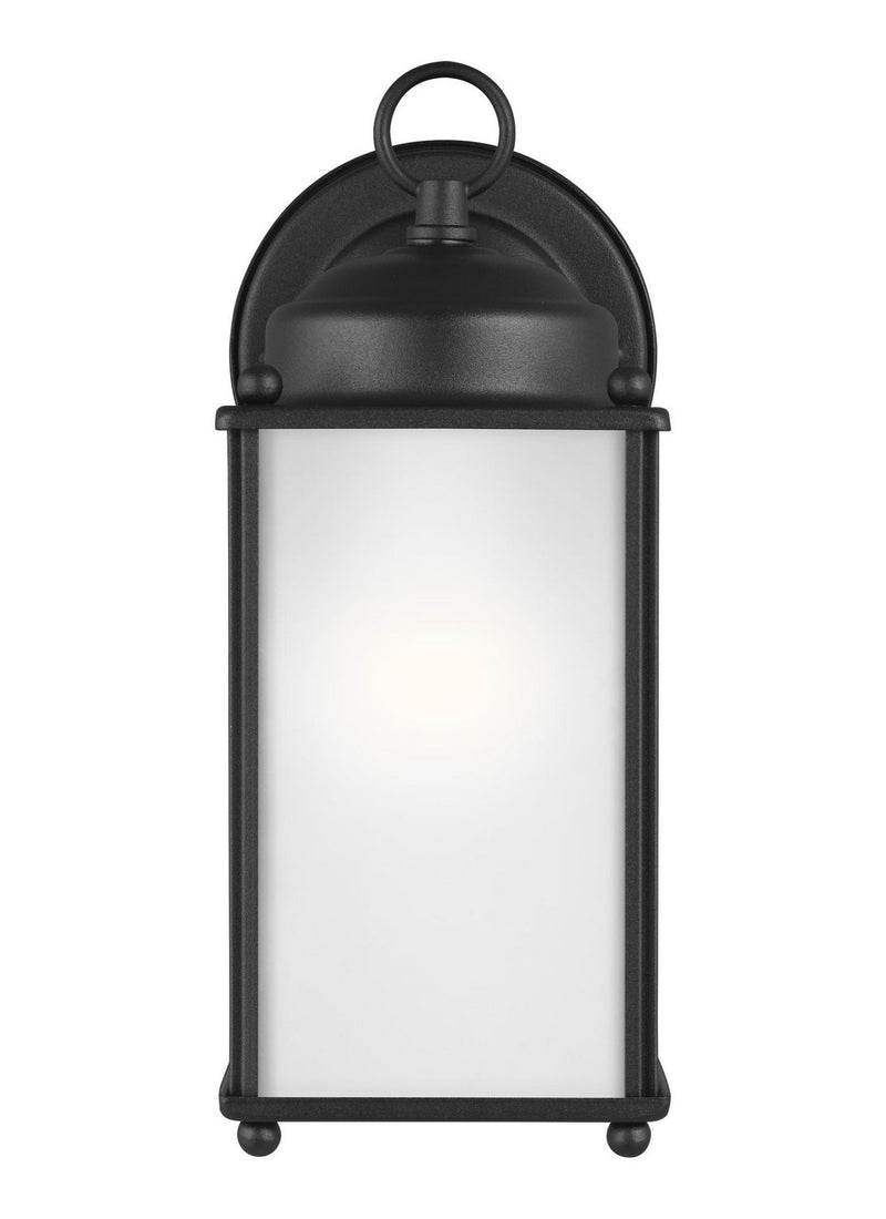 New Castle 10.25" Satin Etched Glass Outdoor Wall Lantern in Black