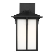 Tomek 14" Etched Glass Outdoor Wall Lantern in Black