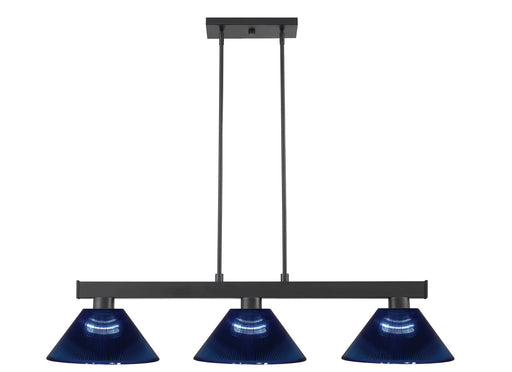 Cobalt 3 Light Billiard Light in Matte Black with Dark Blue Acrylic Shade