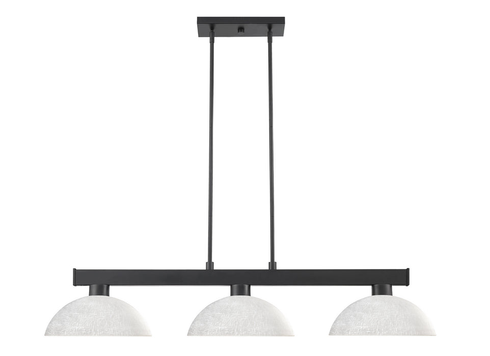 Cobalt 3 Light Billiard Light in Matte Black with While Linen Glass Shade