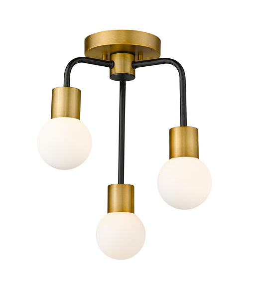 Neutra 3-Light Semi Flush Mount in Matte Black & Foundry Brass - Lamps Expo