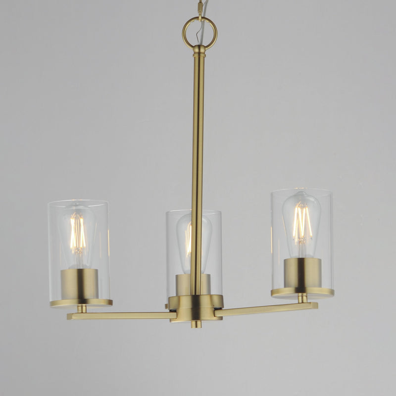 Lateral 3 Light Chandelier in Satin Brass