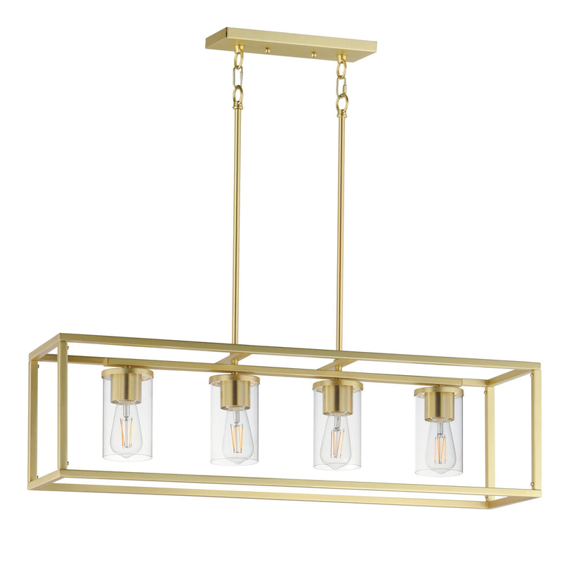 Lateral 4 Light Linear Pendant in Satin Brass