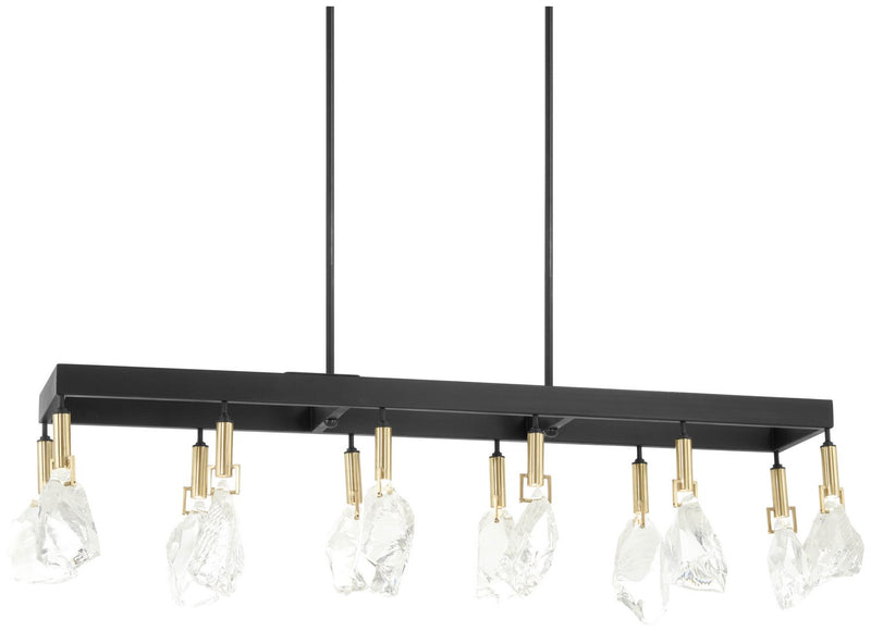 Rare Elements 12-Light LED Linear Chandelier in Sand Coal with Vintage Brass