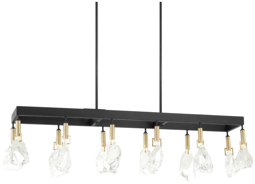 Rare Elements 12-Light LED Linear Chandelier in Sand Coal with Vintage Brass
