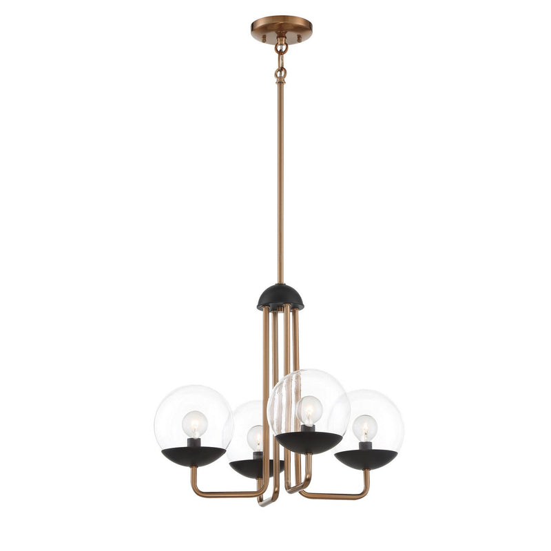 Outer Limits 4-Light Chandelier in Painted Bronze with Natural Brushed Brass