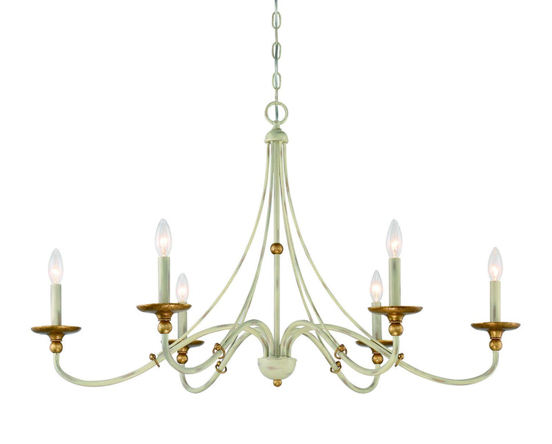 Westchester County 6-Light Chandelier in Farmhouse White w/Gilded Gold Leaf
