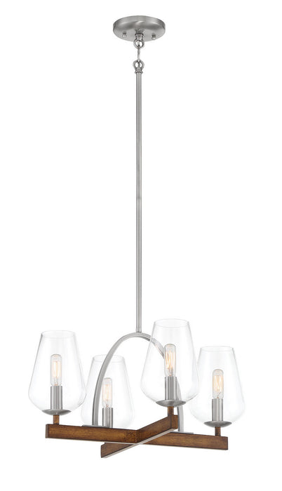 Birnamwood 4-Light Convetible Chandelier/Semi-Flush Mount in Koa Wood with Pewter & Clear Glass - Lamps Expo
