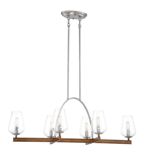 Birnamwood 6-Light Island in Koa Wood with Pewter & Clear Glass - Lamps Expo