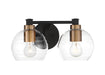 Keyport 2-Light Bath Vanity in Sand Coal with Natural Brushed Brass & Clear Glass