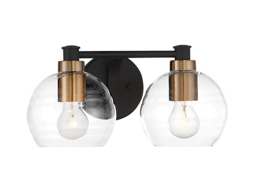 Keyport 2-Light Bath Vanity in Sand Coal with Natural Brushed Brass & Clear Glass