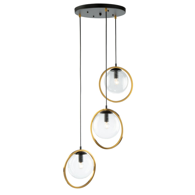 Lugano 3-Light Pendant in Black and Vintage Brass