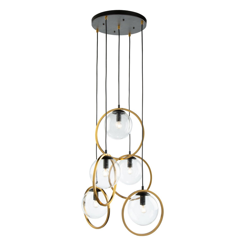 Lugano 5-Light Pendant in Black and Vintage Brass