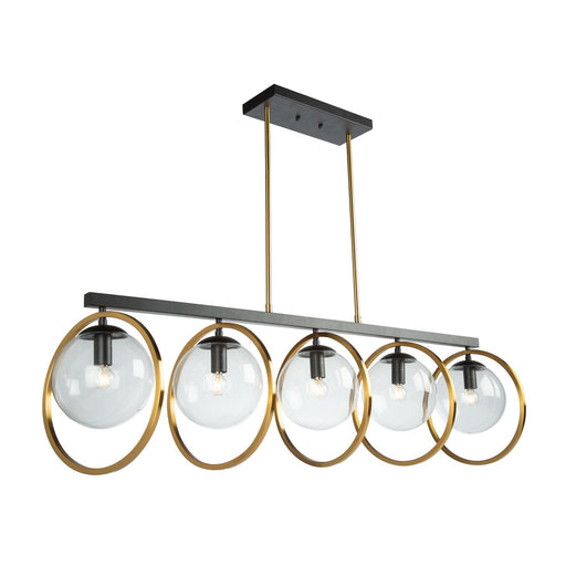 Lugano 5-Light Linear Pendant in Black and Vintage Brass