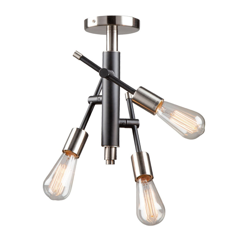 Truro 3-Light Semi-Flush Mount in Black and Brushed Nickel