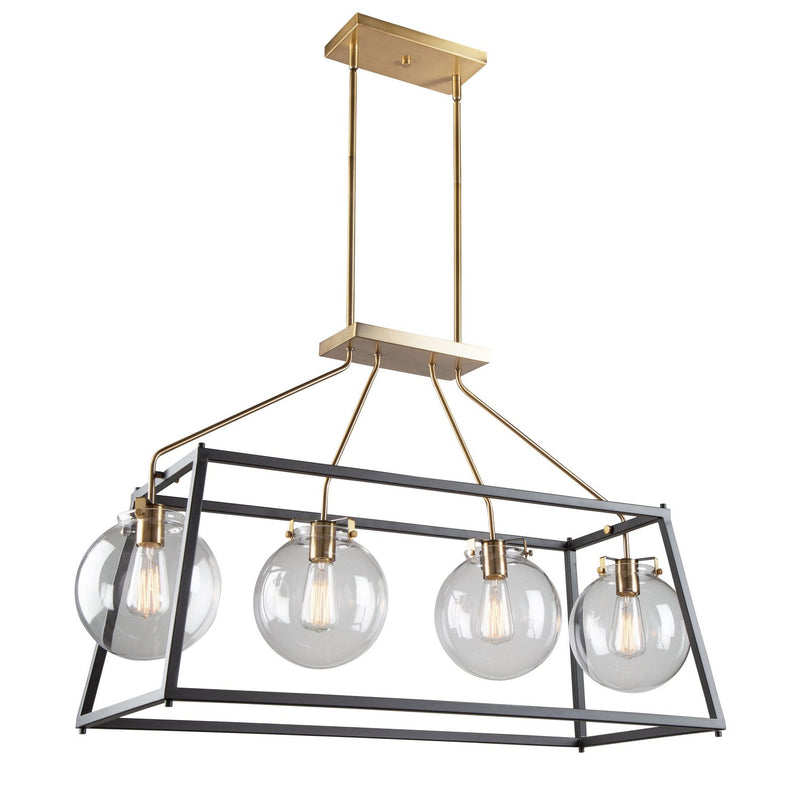 Bridgetown 4-Light Linear Pendant in Black and Harvest Brass