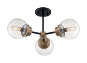 Axis 3-Light Semi-Flush Mount in Matte Black and Brass