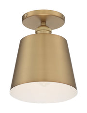Motif 7" Semi-Flush Mount in Brushed Brass and White