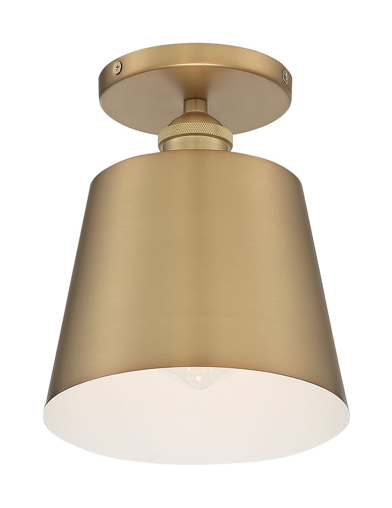 Motif 7" Semi-Flush Mount in Brushed Brass and White