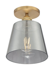 Motif 7" Semi-Flush Mount in Brushed Brass and Smoked Glass