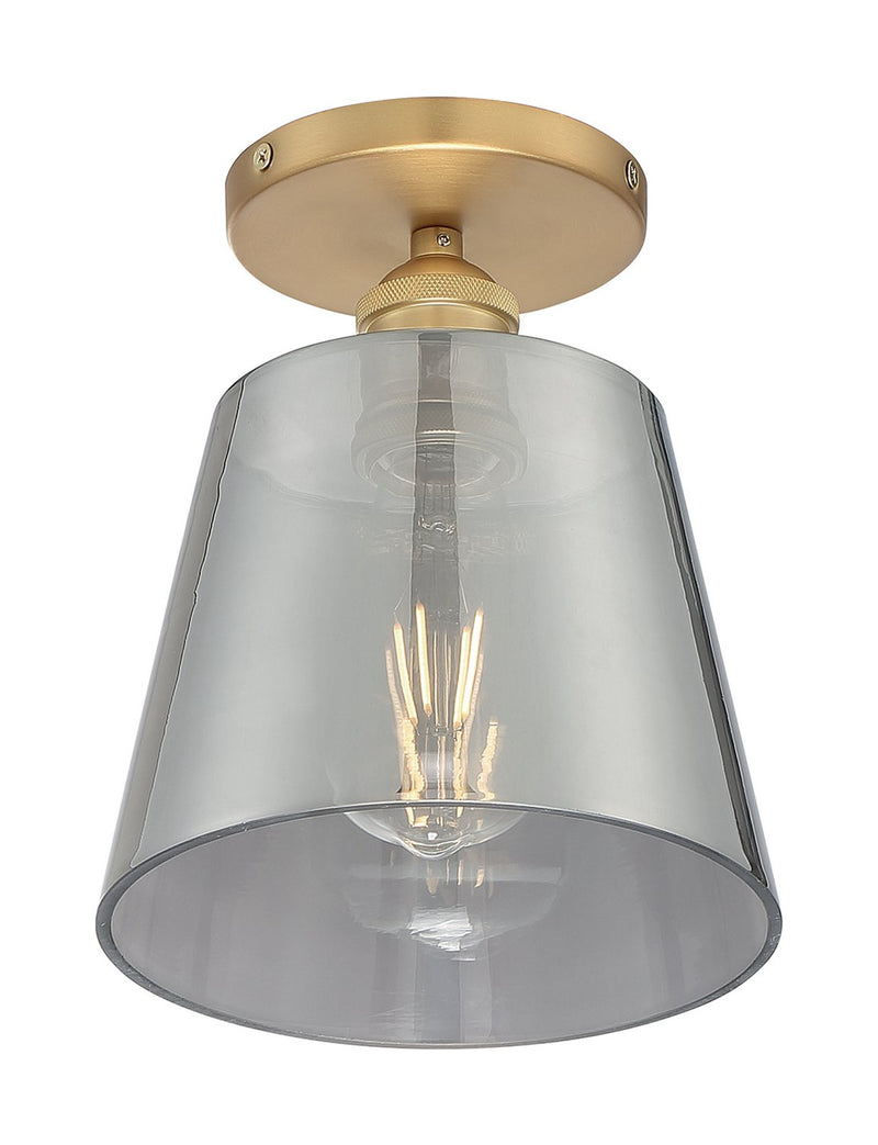 Motif 7" Semi-Flush Mount in Brushed Brass and Smoked Glass