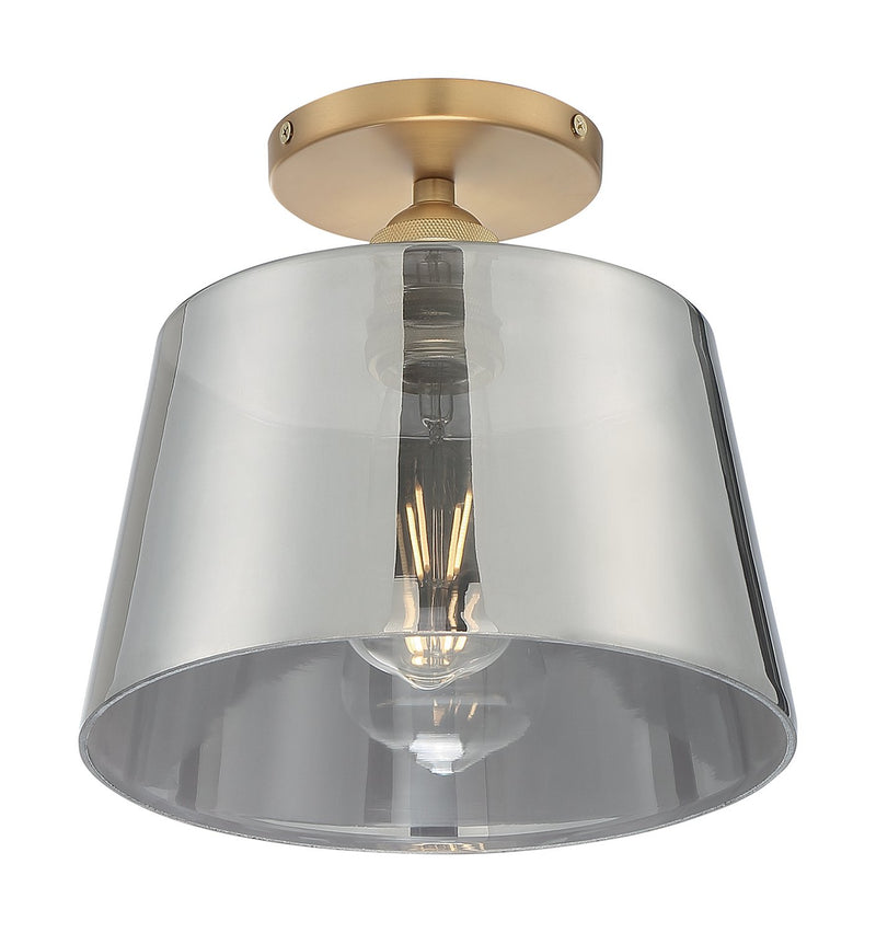 Motif 10" Semi-Flush Mount in Brushed Brass and Smoked Glass