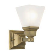 Mission Satin Glass Wall Sconce in Antique Brass