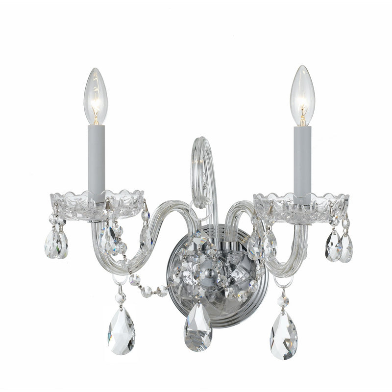 Traditional Crystal 2 Light 15" Sconce in Polished Chrome