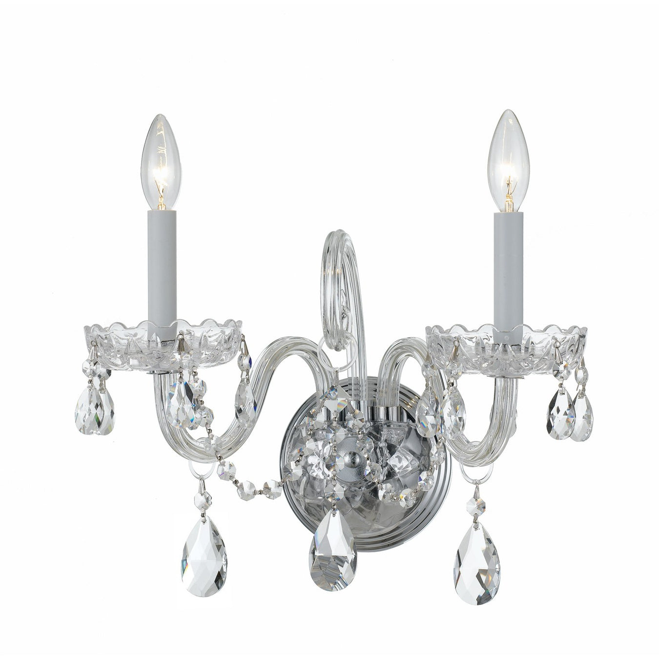 Traditional Crystal 2 Light 15" Sconce in Polished Chrome