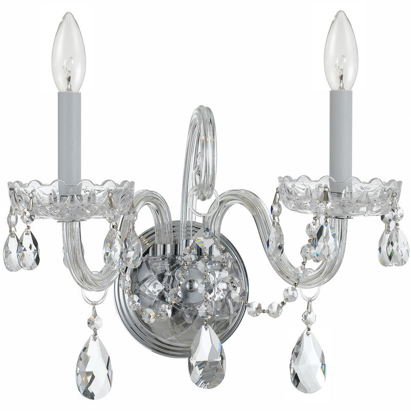 Traditional Crystal 2 Light 15" Sconce in Polished Chrome