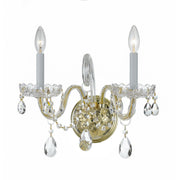 Traditional Crystal 2 Light 15" Sconce in Polished Brass