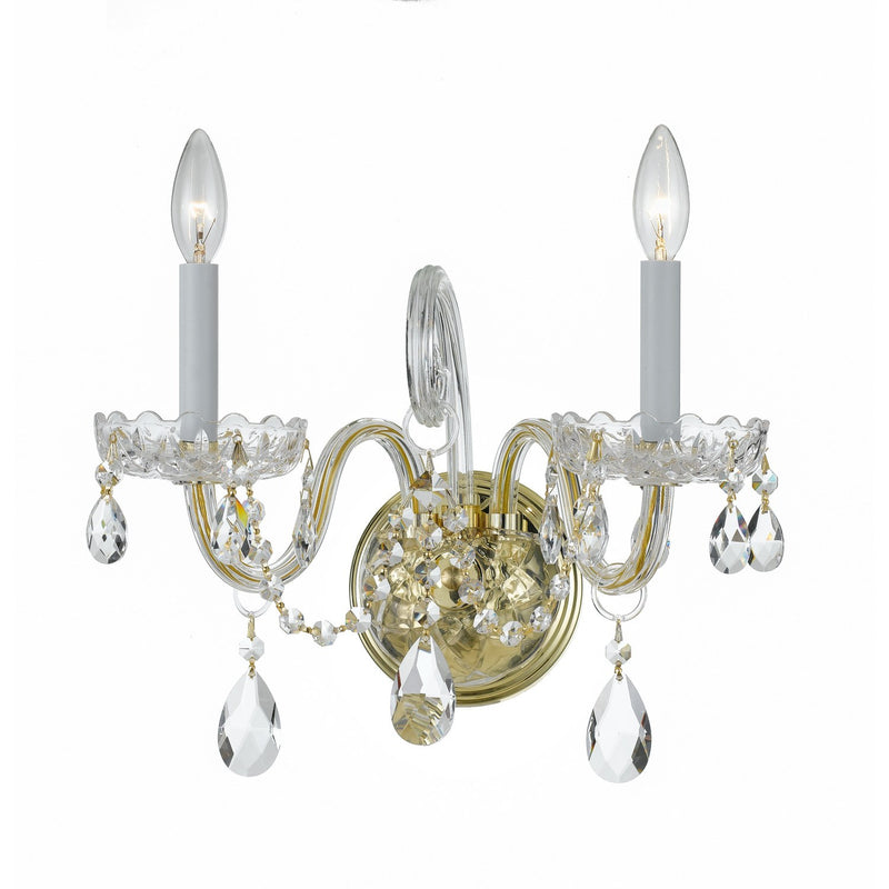 Traditional Crystal 2 Light 15" Sconce in Polished Brass