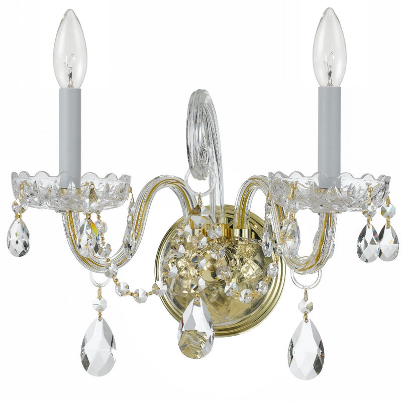 Traditional Crystal 2 Light 15" Sconce in Polished Brass