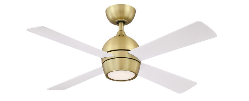 Kwad 44" Ceiling Fan with LED Light in Brushed Satin Brass / Matte White Blades