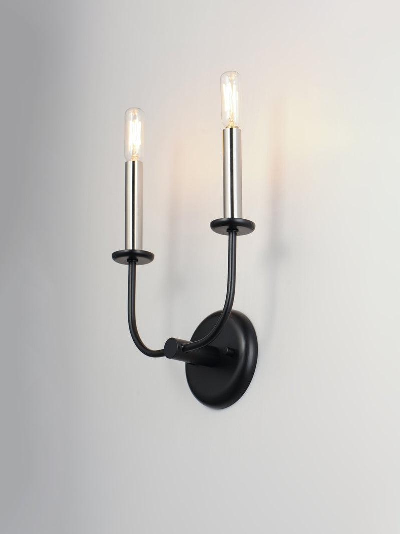 Wesley 2 Light Wall Sconce in Black / Satin Nickel