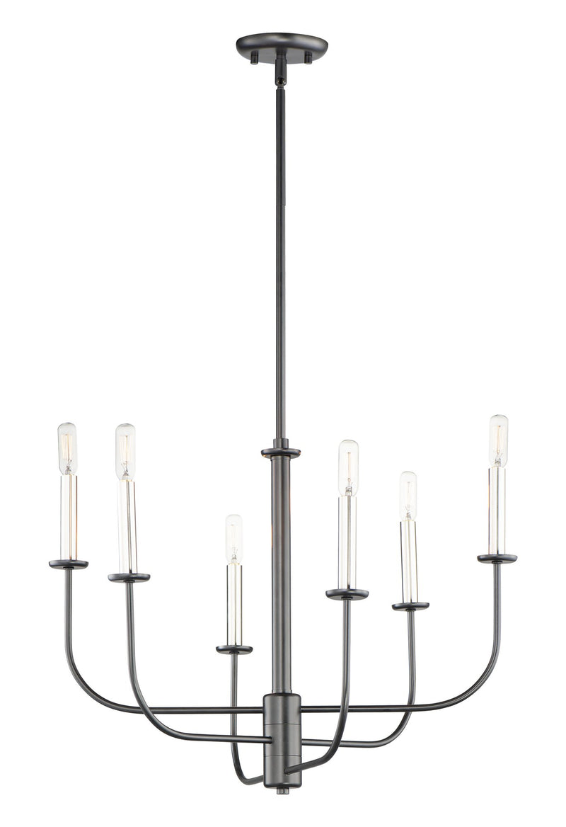 Wesley 6 Light Chandelier in Black / Satin Nickel