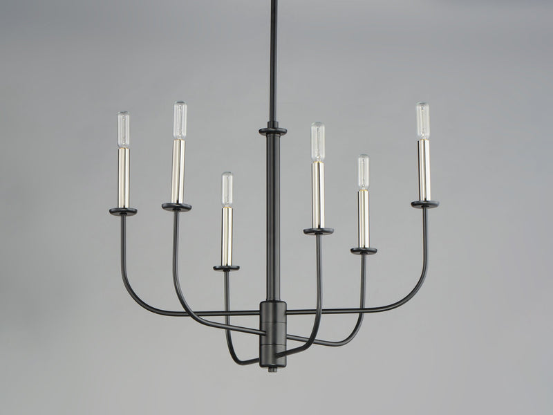 Wesley 6 Light Chandelier in Black / Satin Nickel